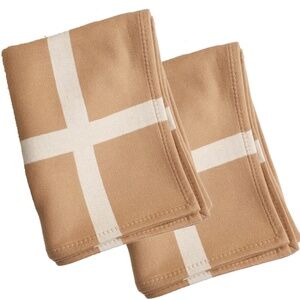 Set of 2 100% Heavy Wool Throw Blanket - Tan and Ivory Cross Design